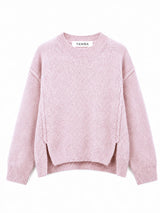 Tamba flauschiger Oversize-Mohairpullover mit Seitenschlitzen Puder
