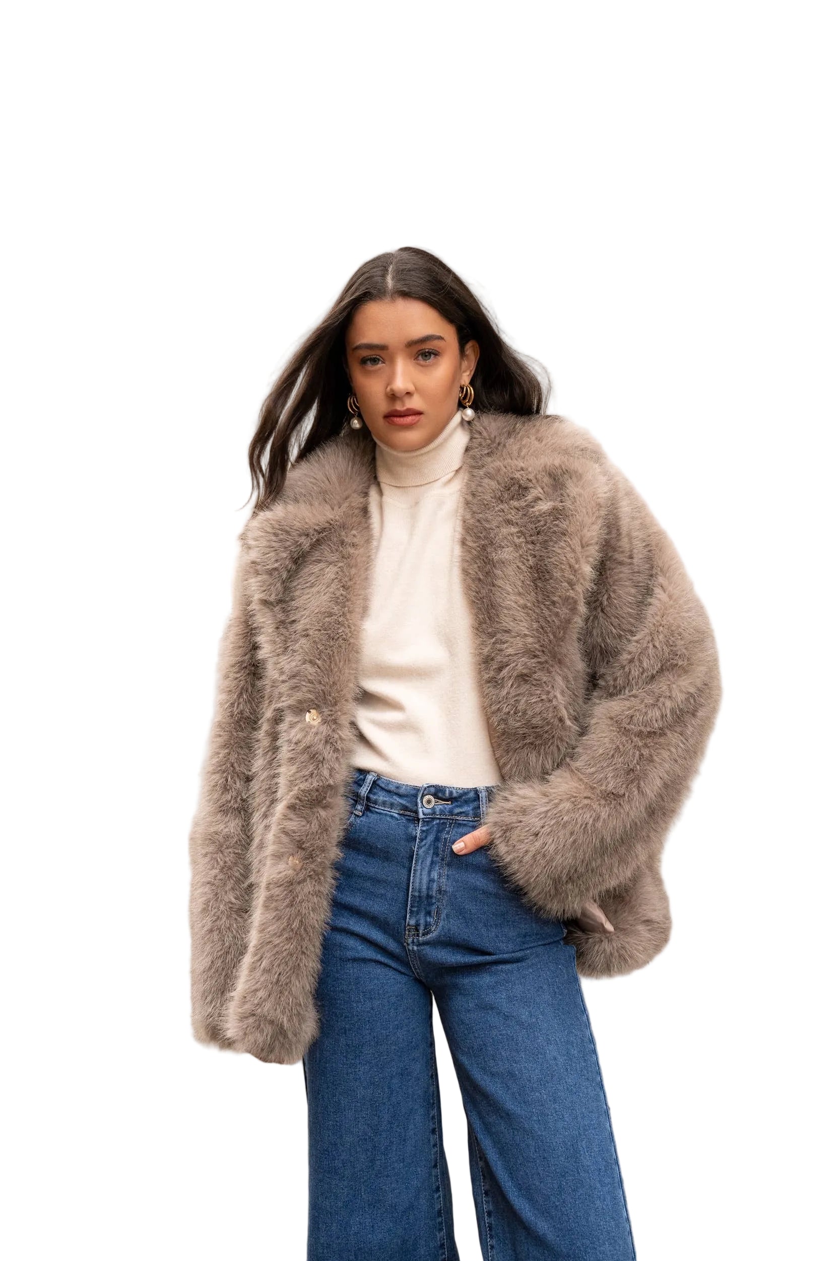 Choklate Paris Kunstfelljacke in Taupe - Luxuriös & Warm