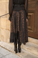 Choklate Paris asymmetrischer Leopardenrock mit Spitze in Kakao