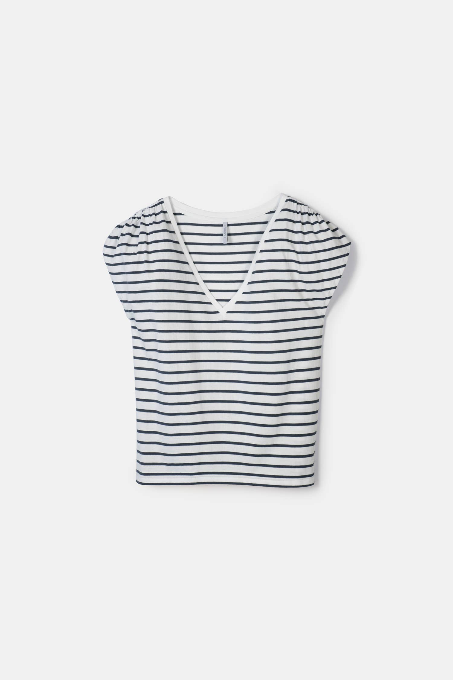 Lanidor T-Shirt mit V-Ausschnitt & gerafften Ärmeln - Streifenlook aus 100% Baumwolle