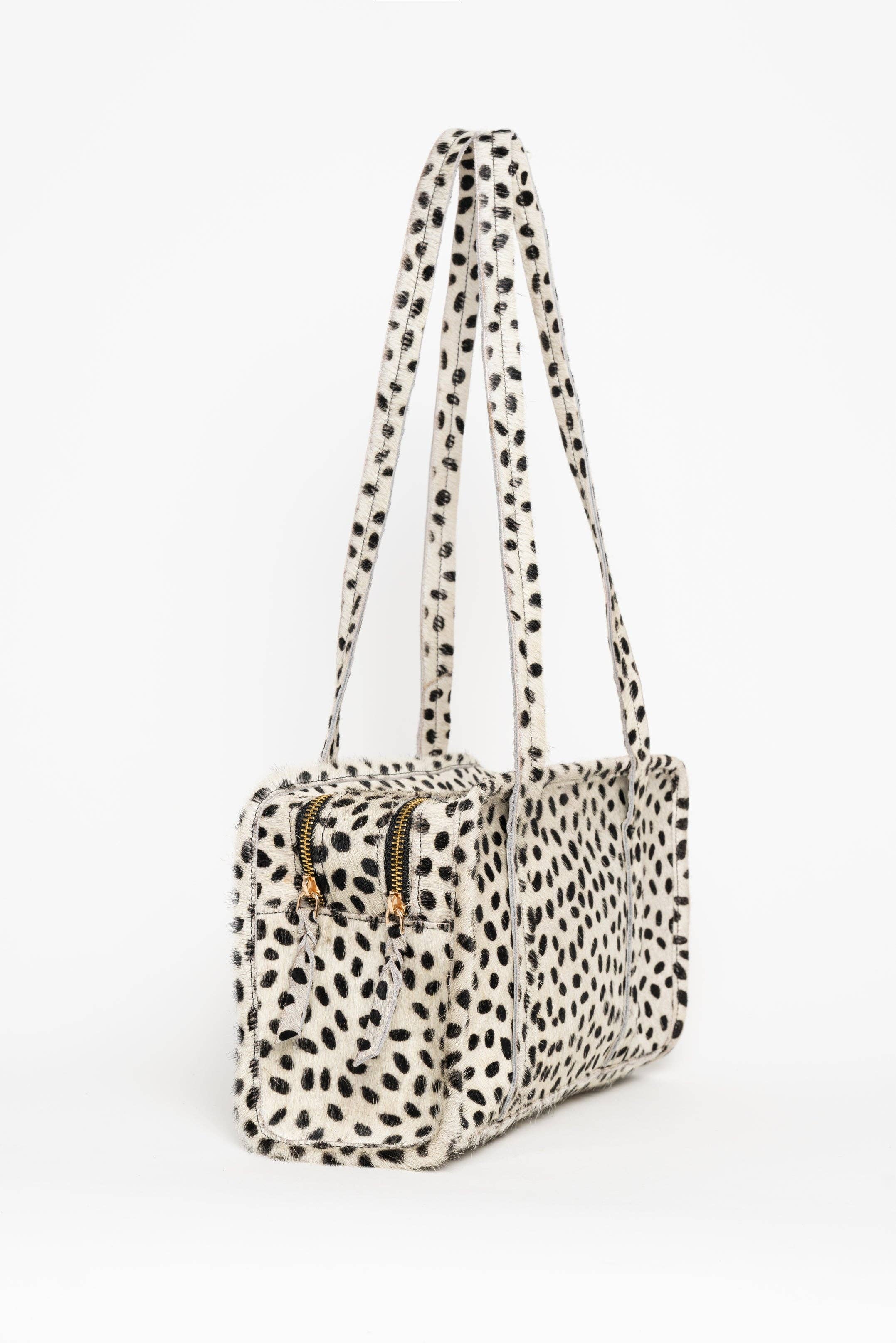 Piti Cuiti - Sintra Shopper-Tasche Dalmatiner-Print - Weiß-Schwarz - Leder mit Felltextur