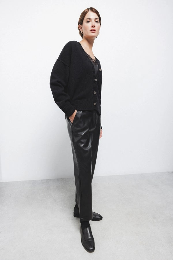 Lanidor - Schwarze Kunstlederhose mit elastischem Bund