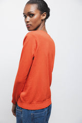 Lanidor Klassischer Pullover mit V-Ausschnitt in Orange mit feinen Details