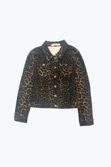 Q2 Jeansjacke Leopardenmuster Braun Denim