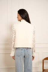 Choklate Paris Ärmellose Tweed-Weste Ecru