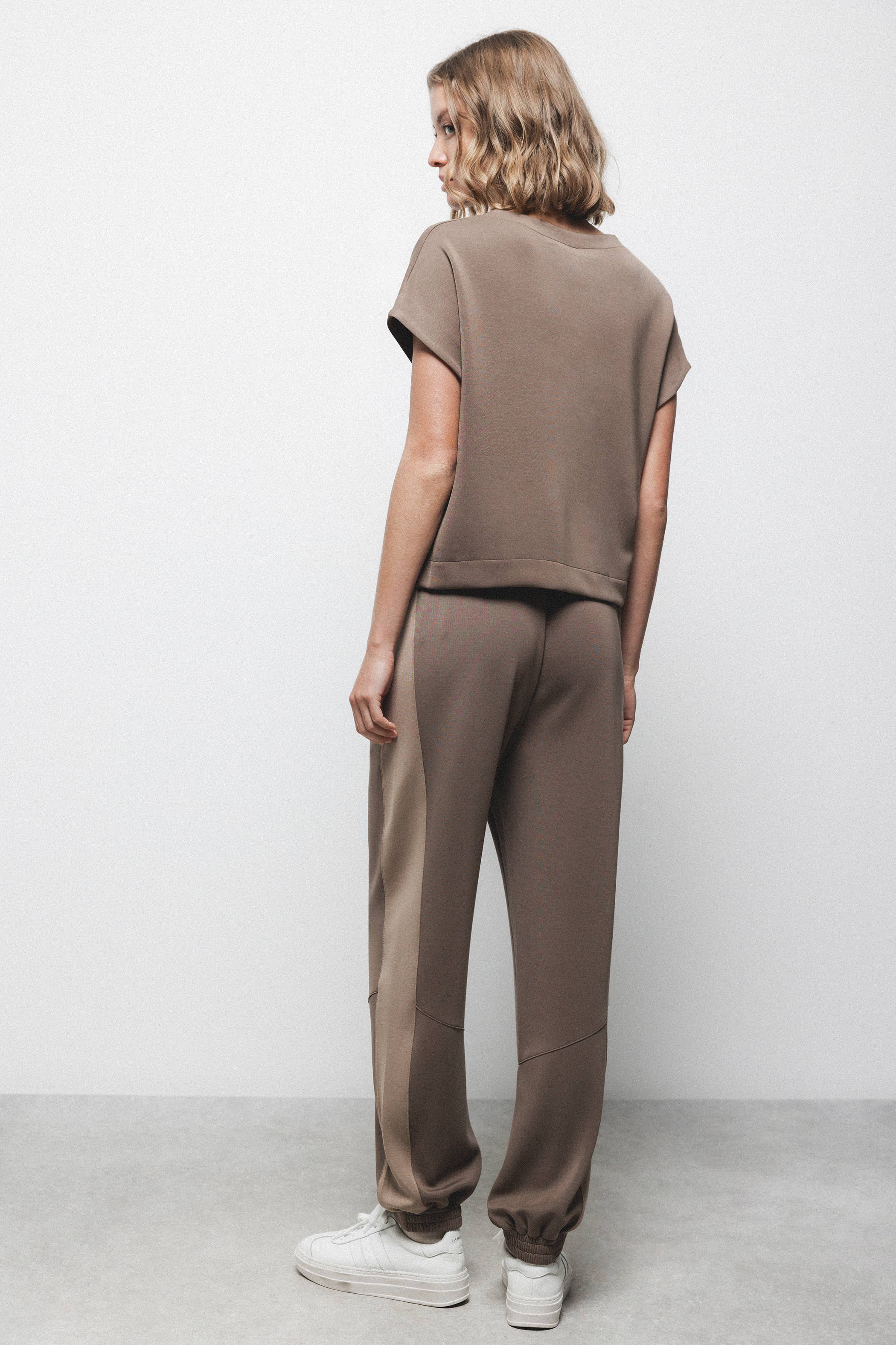 Lanidor - Zweifarbiges Jersey Shirt - Kurzarmbluse - Taupe - Rundhalsausschnitt