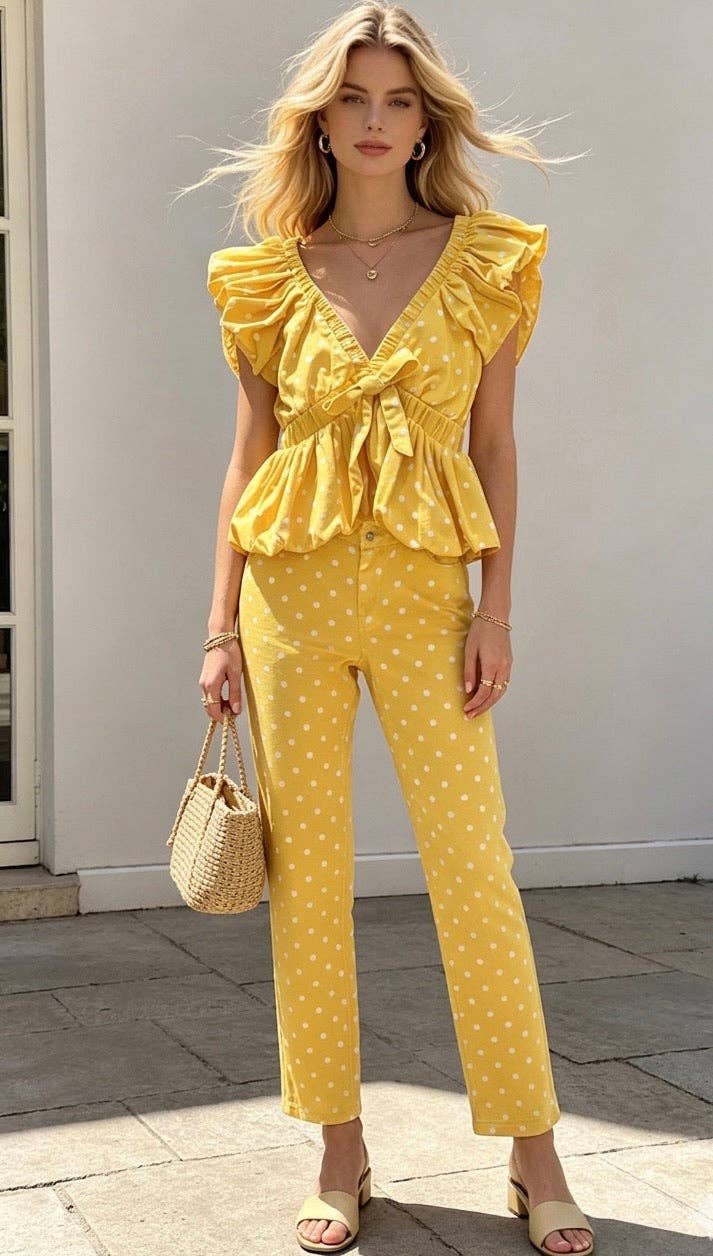 Ciminy Baumwollhose Lidie Gelb-Weiß gepunktet – Sommerhose aus 100 % Baumwolle