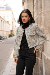 Choklate Paris kurze Tweedjacke Jenny mit Pailletten Schwarz-Weiß