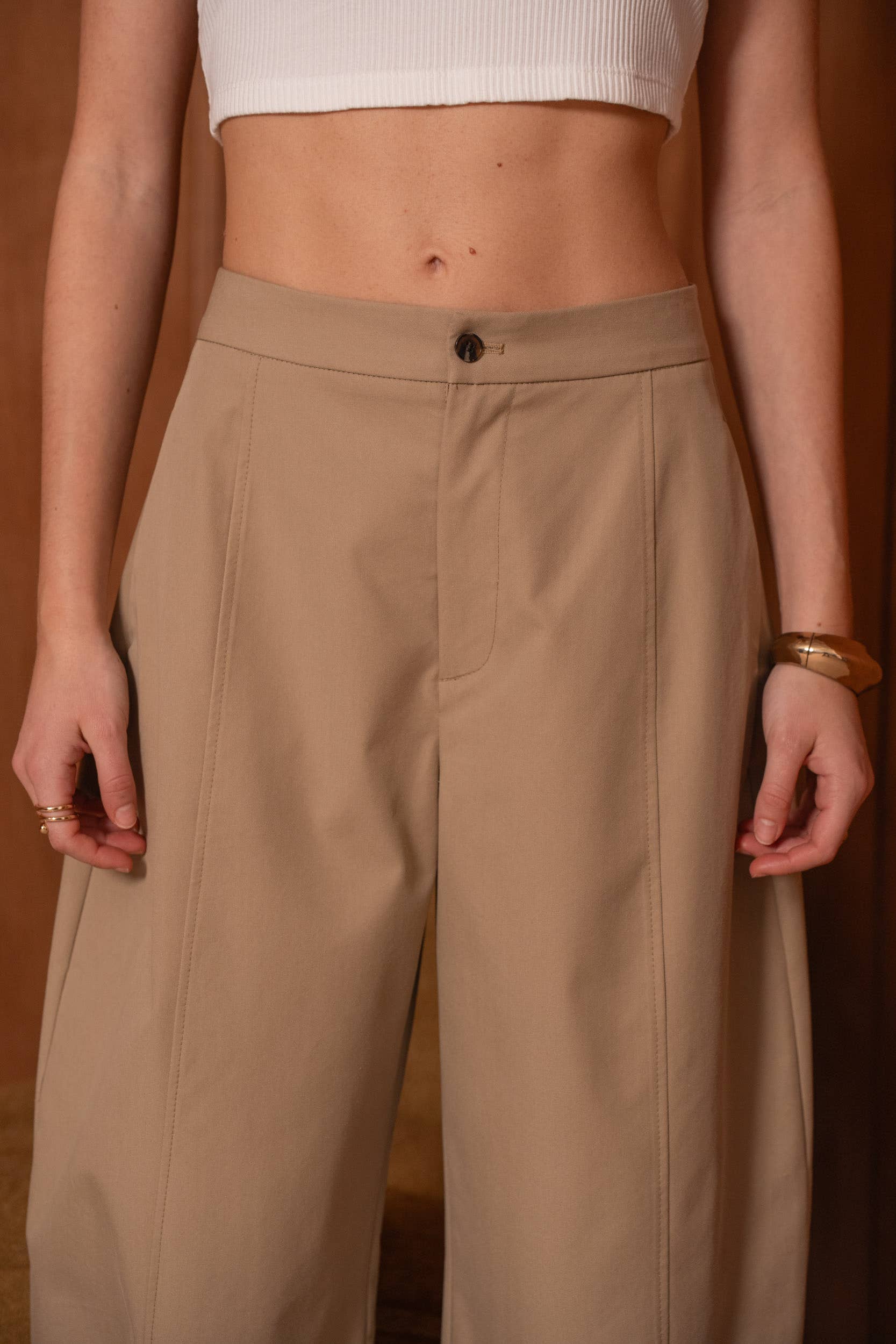 Attentif Paris Ballonhose mit Bindeband am Saum Camel