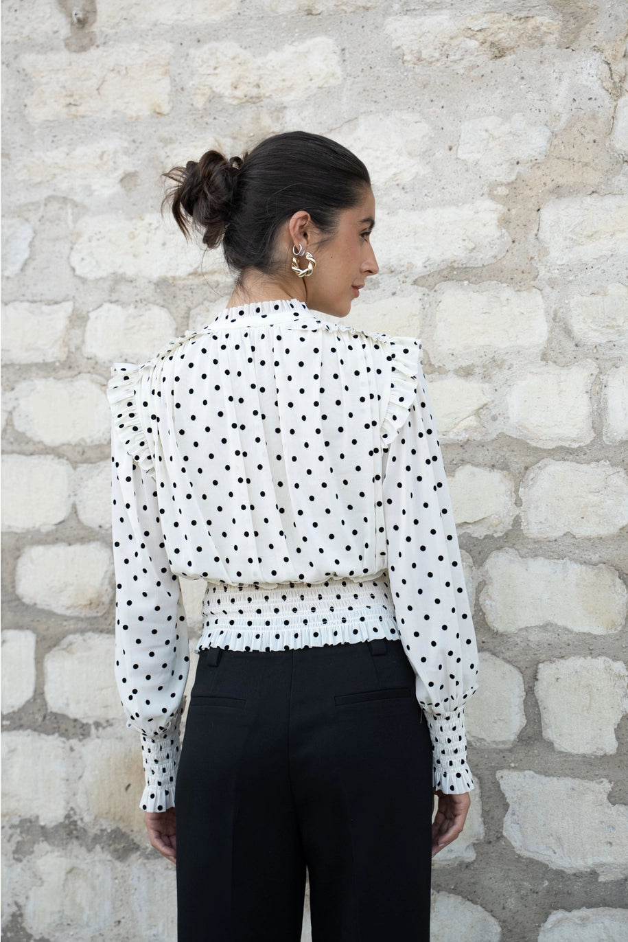 Choklate Paris Bluse September Ecru mit schwarzen Punkten