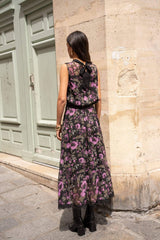 Choklate Paris - Ärmelloses Blusentop mit Rosenmuster - Schwarz-Rosa-Violett & Khaki