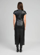 An'ge Paris Kleid Enolia - Langes Kleid in Kunstleder-Optik Schwarz - Maxikleid