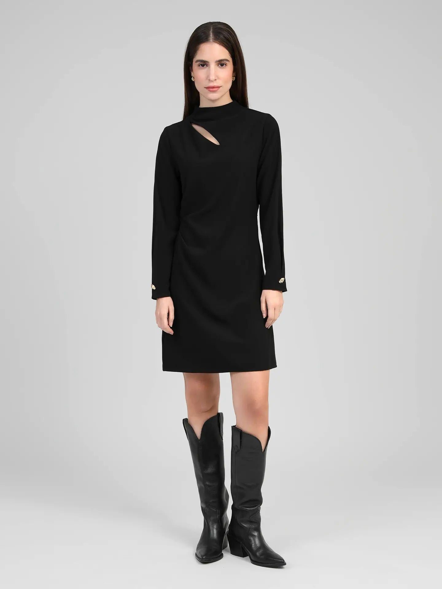 An'ge Paris Kleid Malola in Schwarz - Figurbetontes Kleid mit Stehkragen