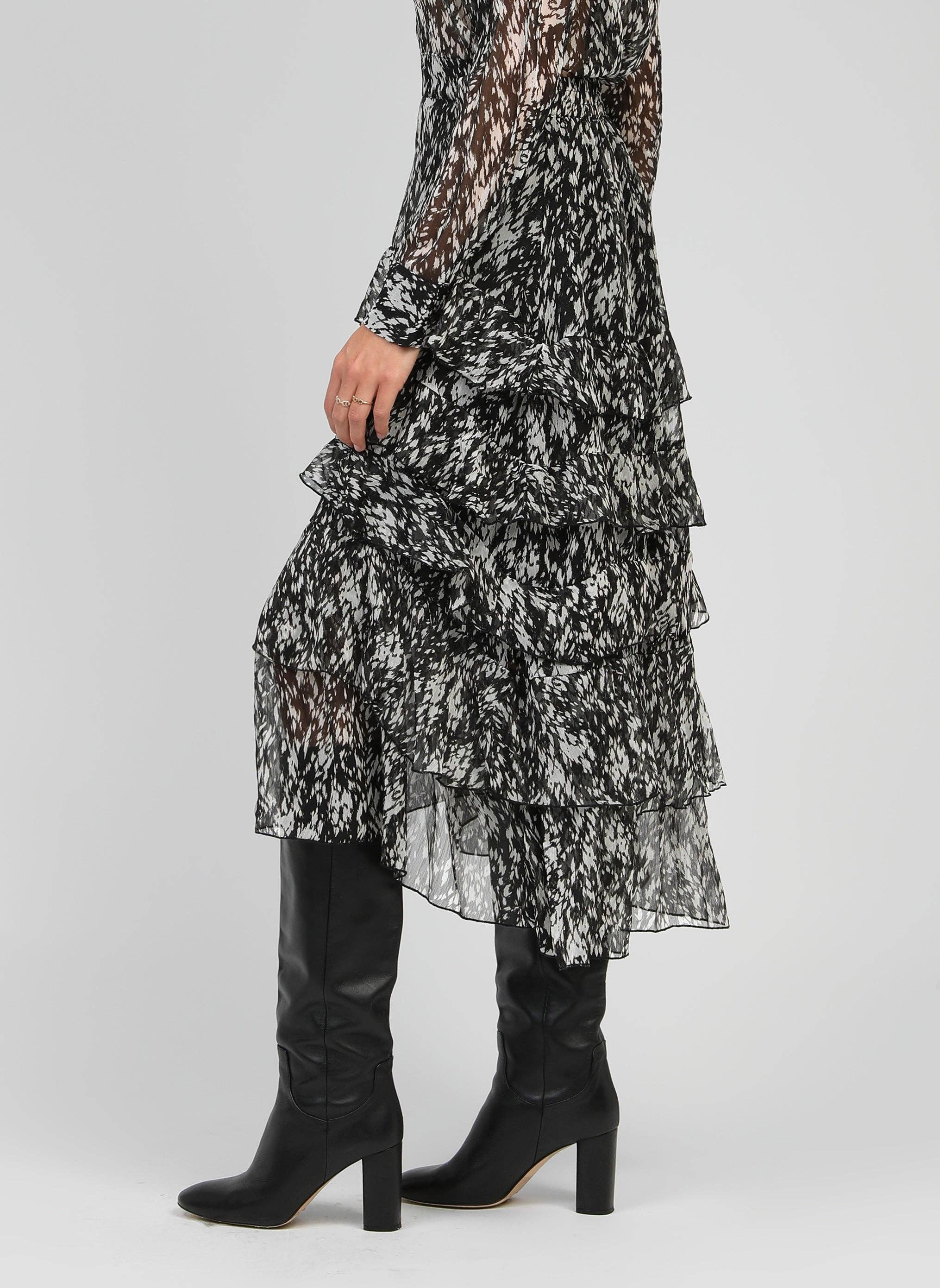 An'ge Paris Rock Rashley - Langer Rock mit Print in Schwarz - Romantischer Stil