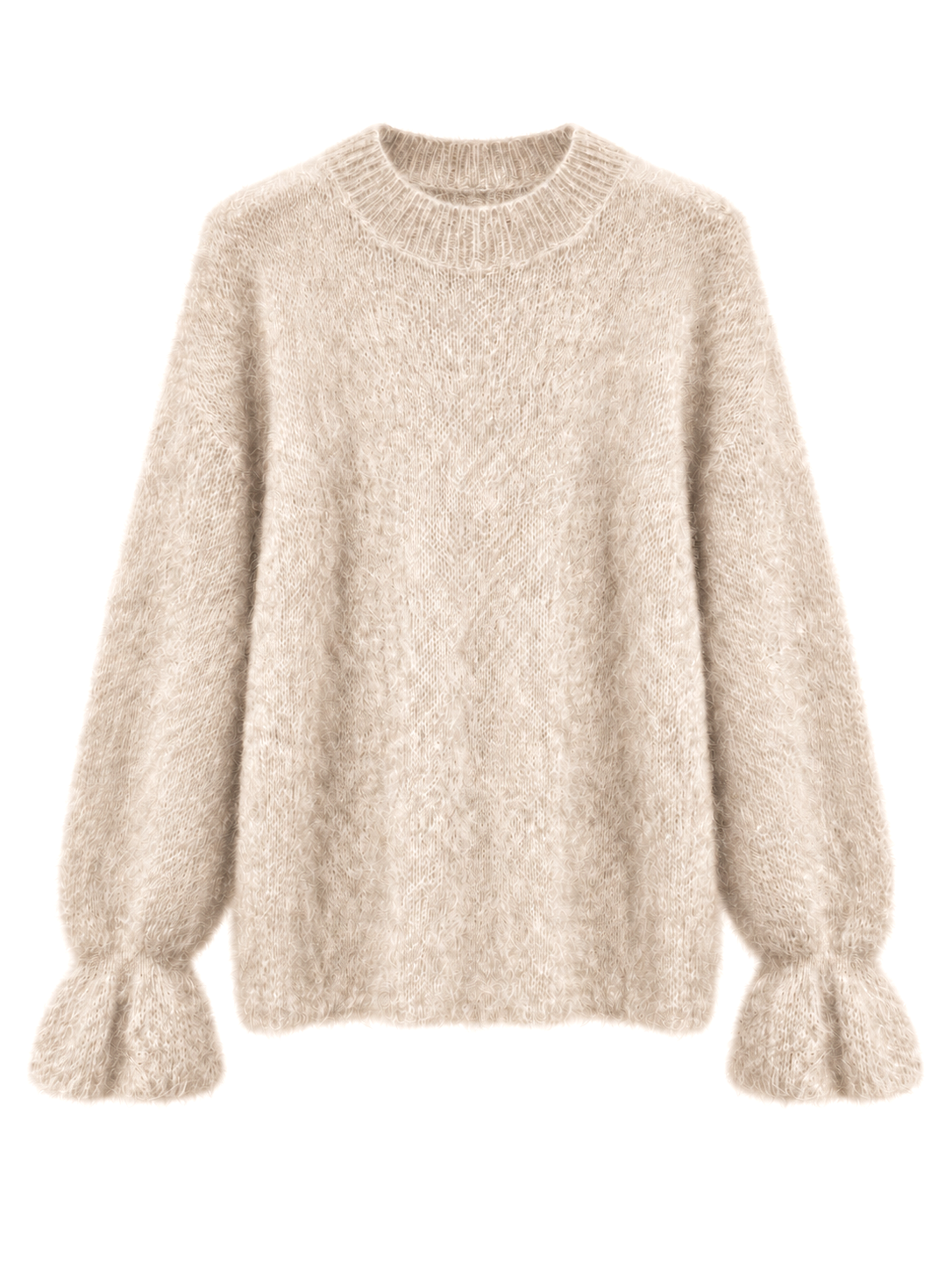 Hochwertiger Mohair-Pullover mit Volant-Ärmeln: Taupe / Einheitsgröße