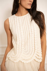 Choklate Paris Besticktes Tüll-Top - Ecru