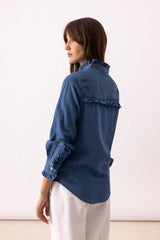 Lanidor - Jeansbluse mit Rüschenakzenten - 100% Baumwolle