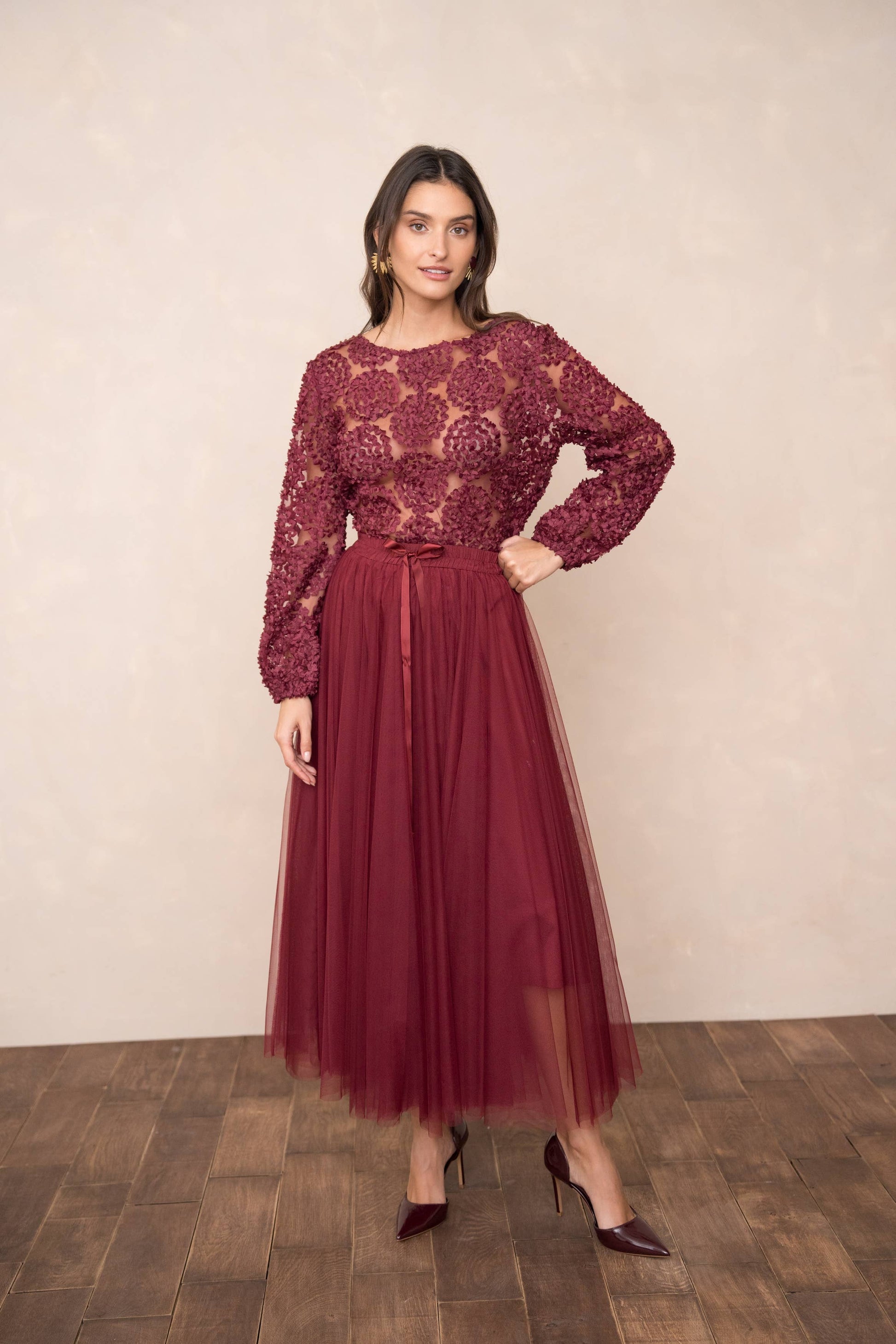 Choklate Paris - Bluse mit Rosetten in Bordeaux