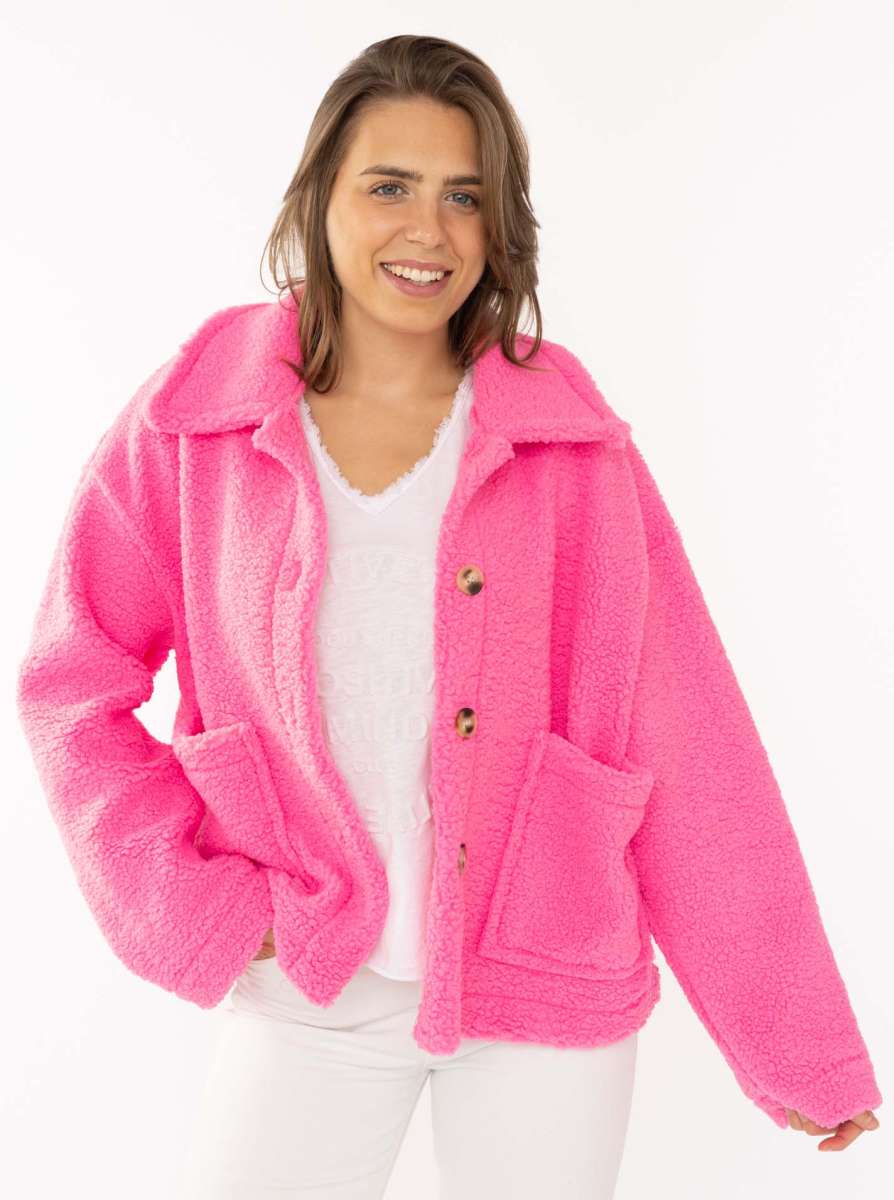 Zwillingsherz Jacke - Teddyfell - "City Life" - Neon-Pink