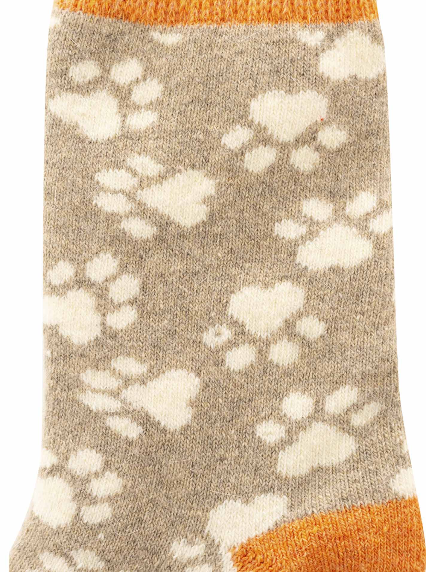 Zwillingsherz Kuschelsocken "Hundepfoten" - Wollmix Beige-Orange