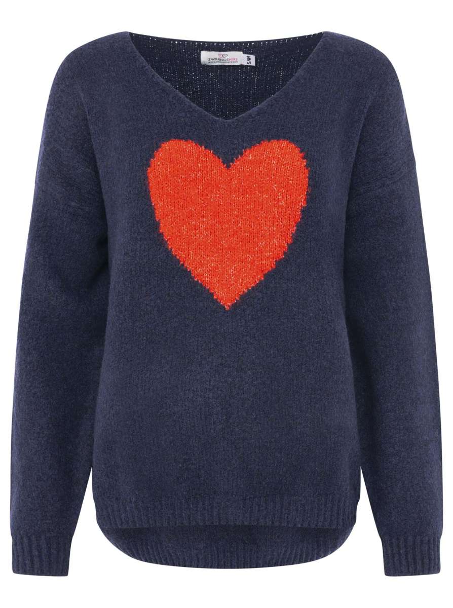 Zwillingsherz Kuschelpullover "Herz" - Navy mit rotem Herz