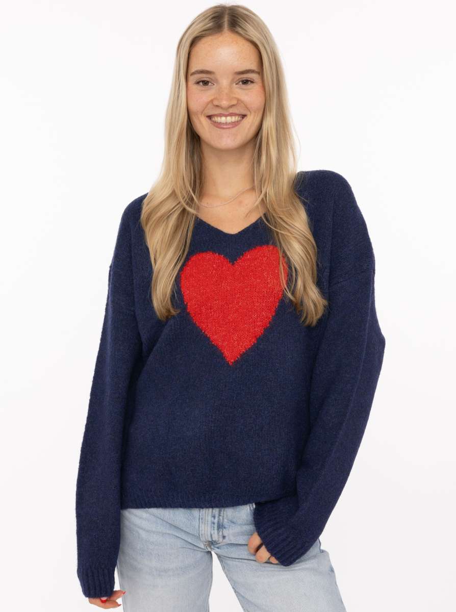 Zwillingsherz Kuschelpullover "Herz" - Navy mit rotem Herz