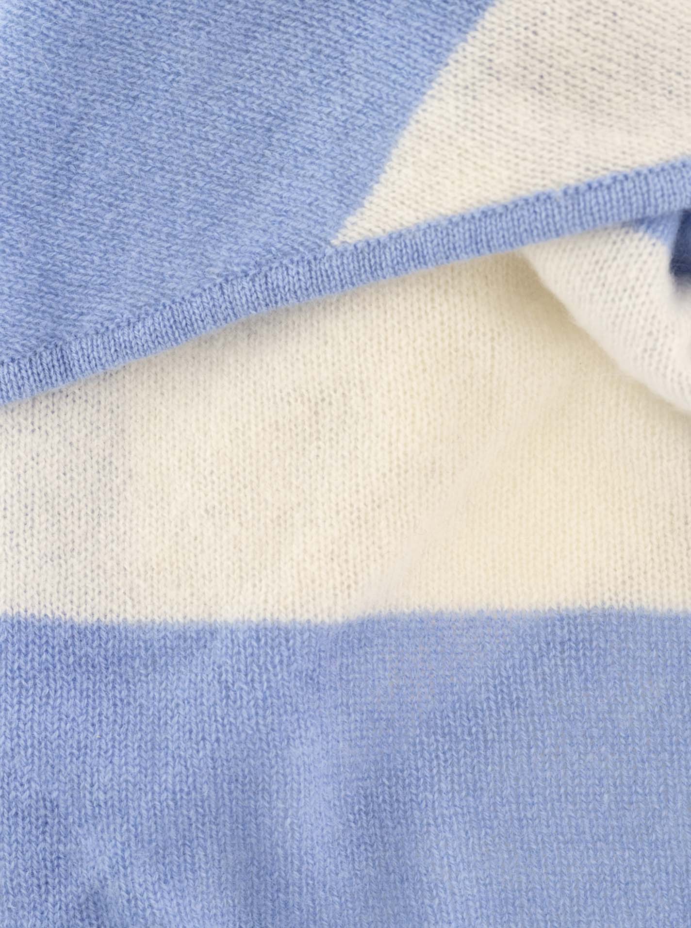 Zwillingsherz 100% Kaschmir Dreieckstuch Blockstreifen Hellblau Creme