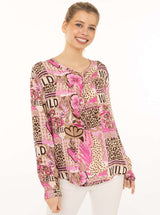 Zwillingsherz Bluse "Safari Patchwork" - Beige