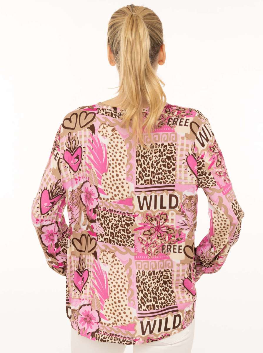 Zwillingsherz Bluse "Safari Patchwork" - Beige