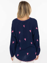 Zwillingsherz Bluse Gestickte Hummer - Dunkel-Blau | Maritime Stickerei | Viskose