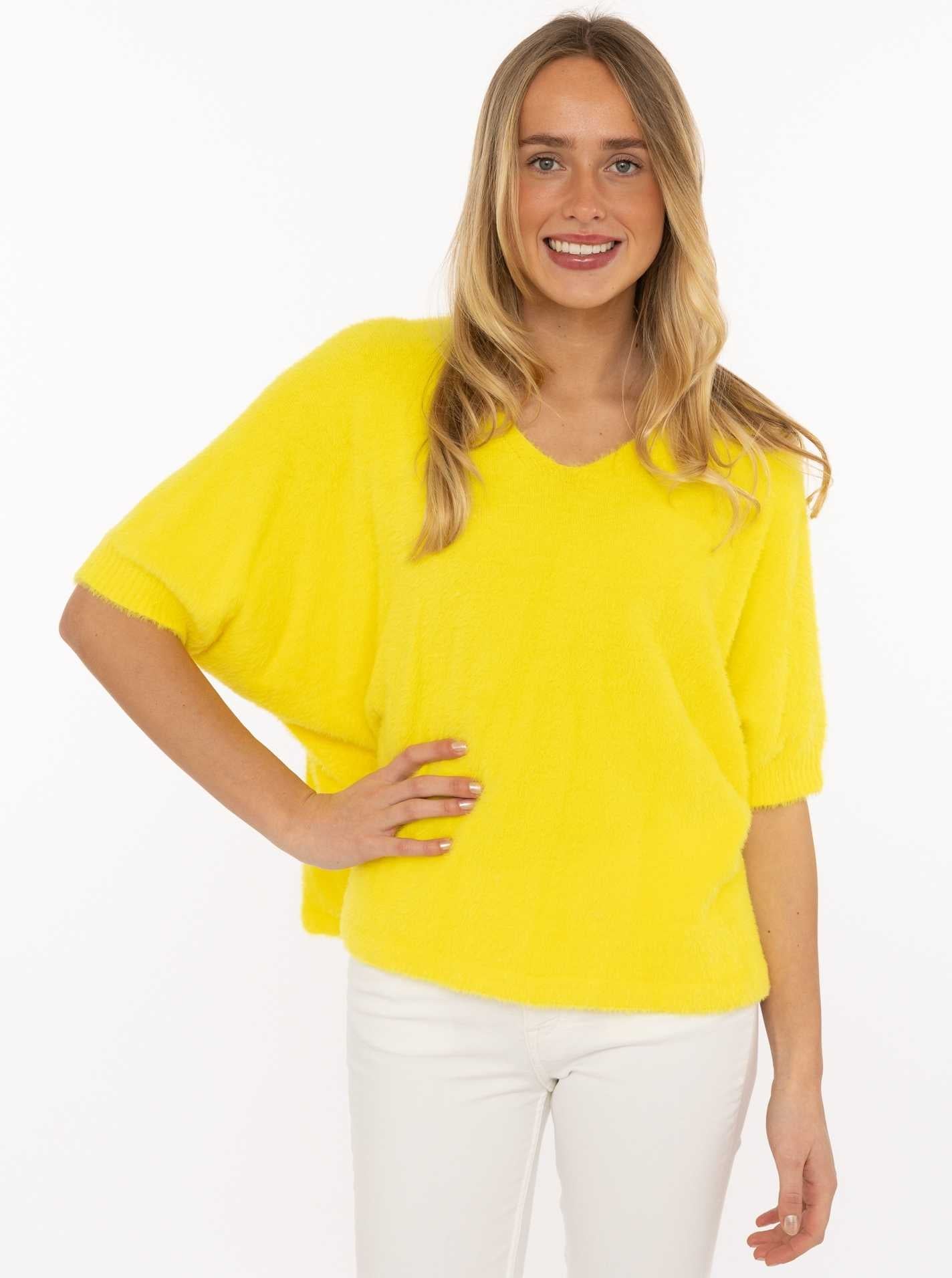 Zwillingsherz Kurzarm Pullover Mohair-Optik "Uni" Sonnengelb