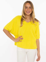 Zwillingsherz Kurzarm Pullover Mohair-Optik "Uni" Sonnengelb