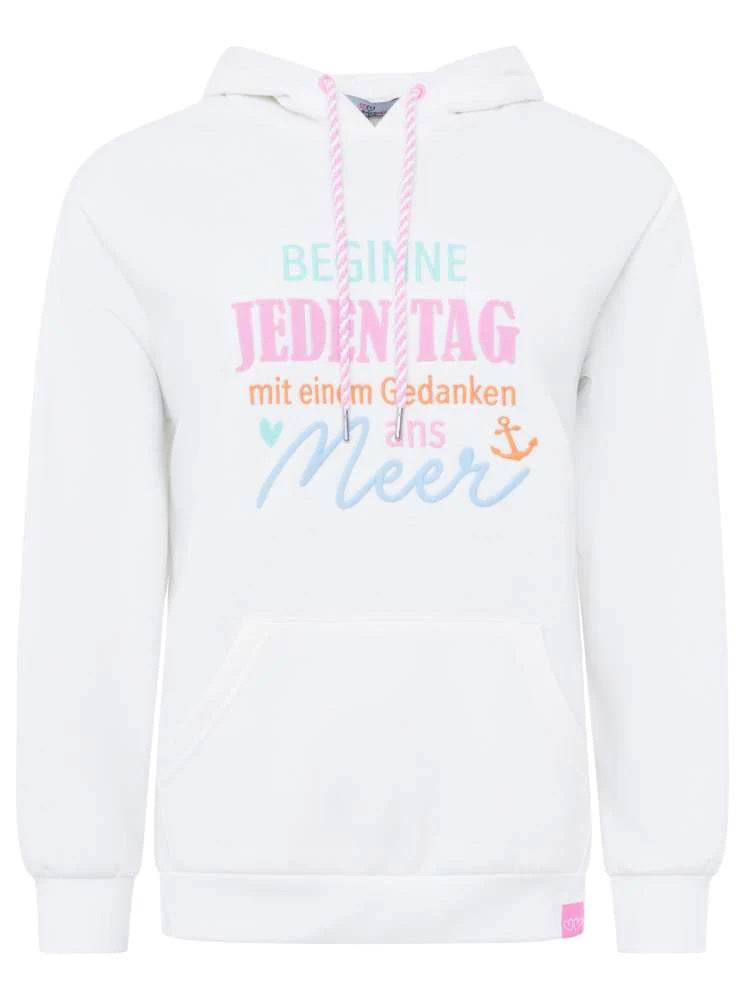 Zwillingsherz Hoodie - Beginne jeden Tag mit einem Gedanken ans Meer in Weiß