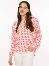 Zwillingsherz Bluse Lobsters Rot Pink Langarm Viskose