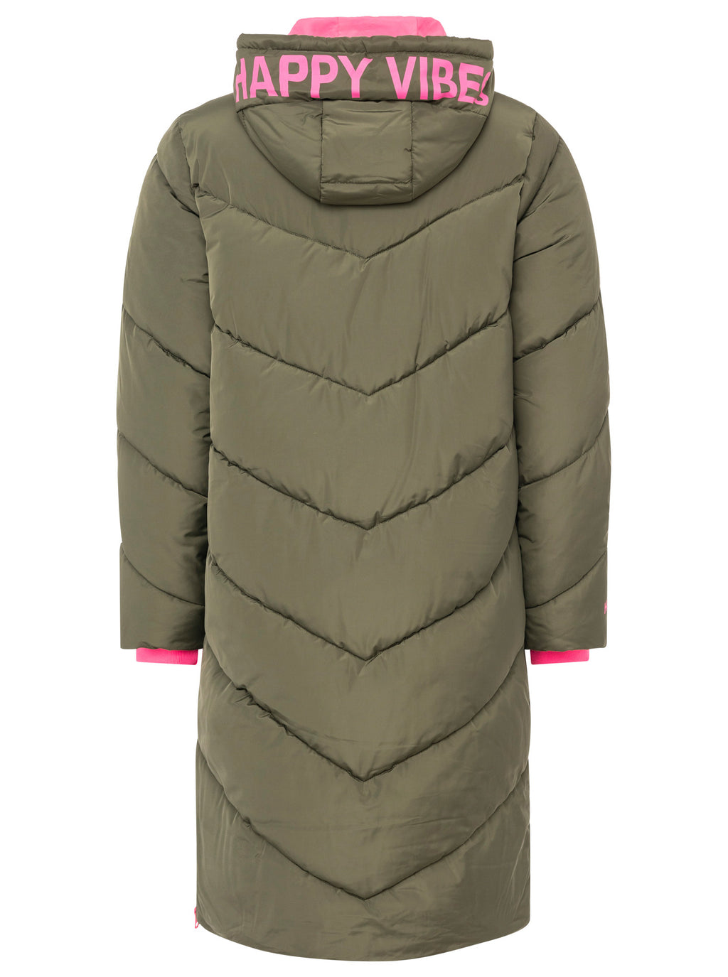 Zwillingsherz - Stepp-Mantel "Happy Vibes" in Khaki mit rosa Details