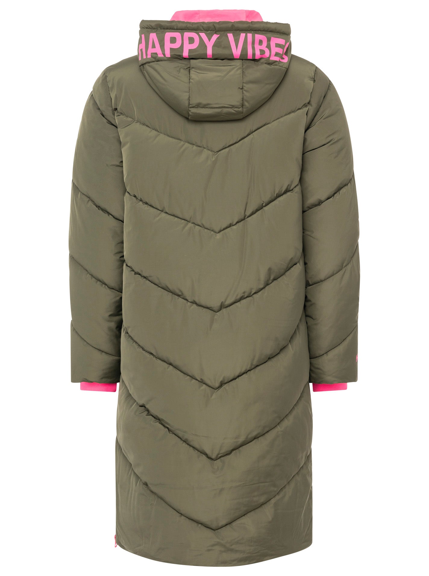 Zwillingsherz - Stepp-Mantel "Happy Vibes" in Khaki mit rosa Details