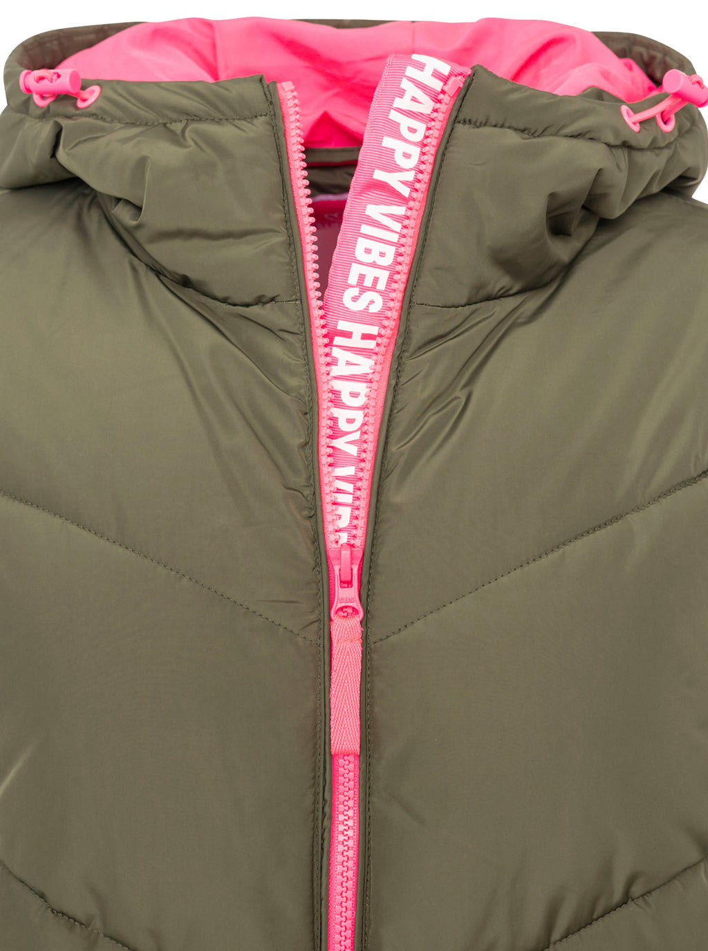 Zwillingsherz - Stepp-Mantel "Happy Vibes" in Khaki mit rosa Details