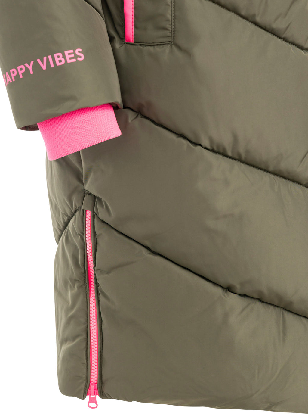 Zwillingsherz - Stepp-Mantel "Happy Vibes" in Khaki mit rosa Details