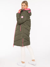 Zwillingsherz - Stepp-Mantel "Happy Vibes" in Khaki mit rosa Details