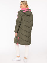 Zwillingsherz - Stepp-Mantel "Happy Vibes" in Khaki mit rosa Details