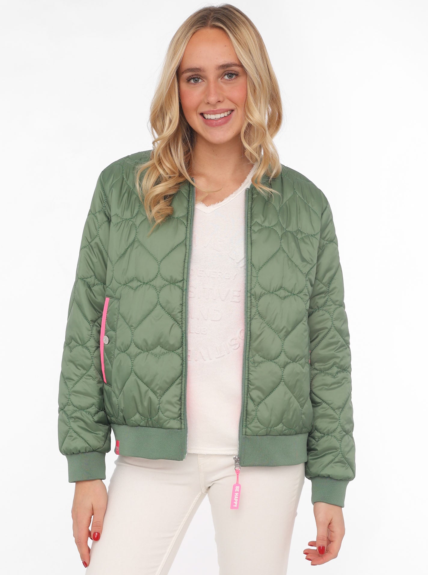 Zwillingsherz - Bomberjacke "Be Happy" in Khaki