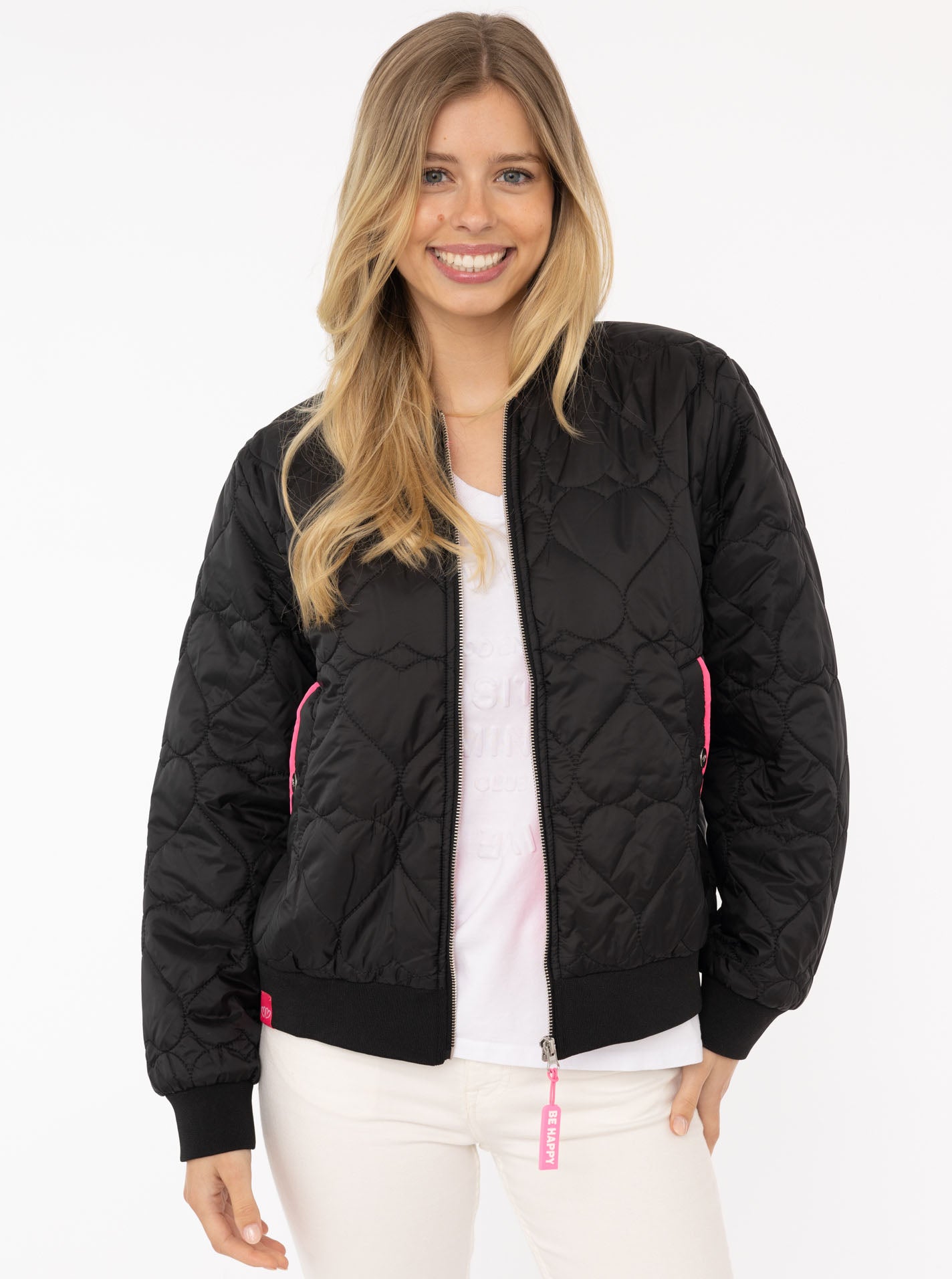 Zwillingsherz - Schwarze Bomberjacke "Be Happy"