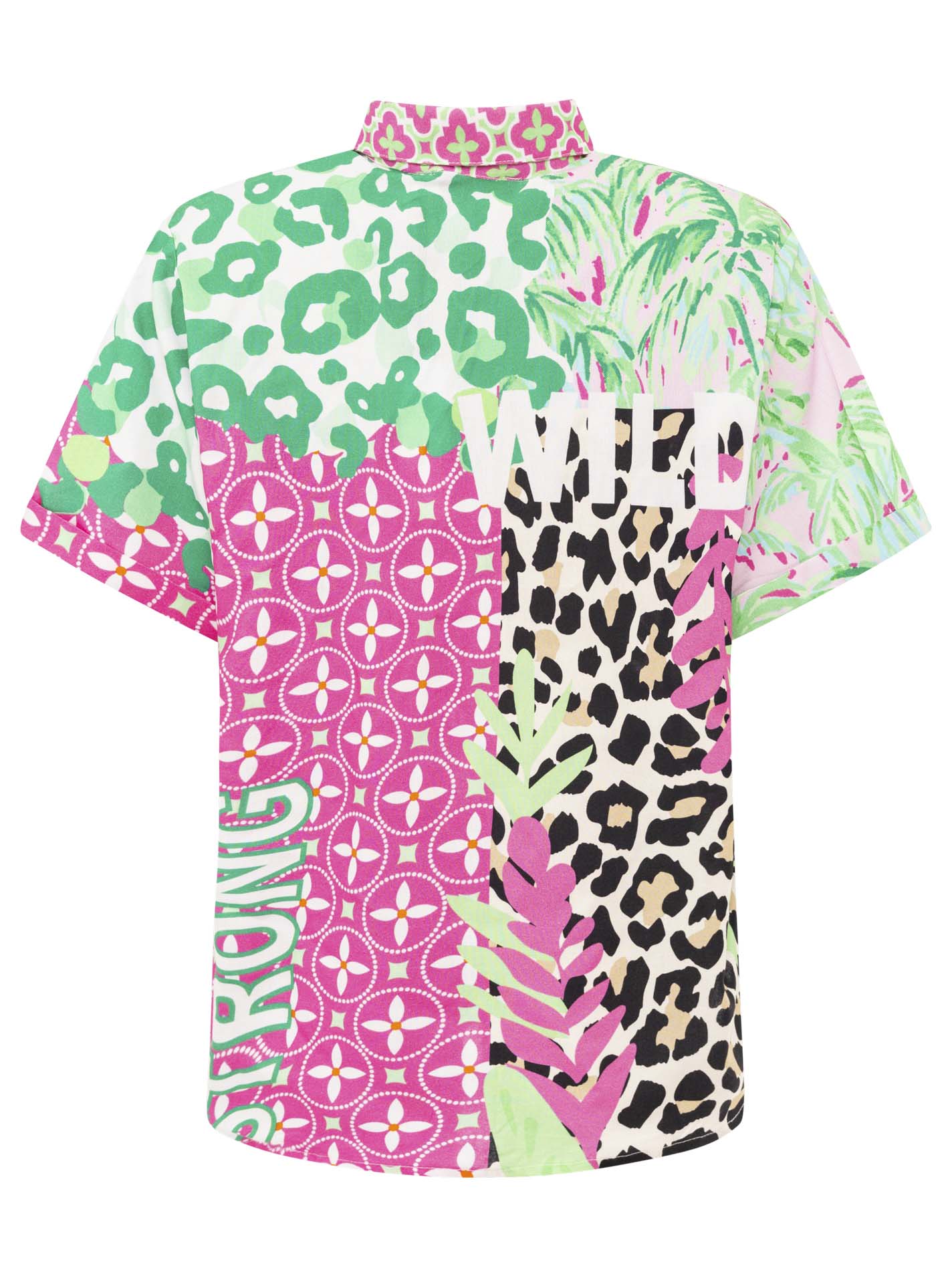 Zwillingsherz Damen-Kurzarmbluse aus 100% Viskose - Modell Pink Wild mit Allover-Print