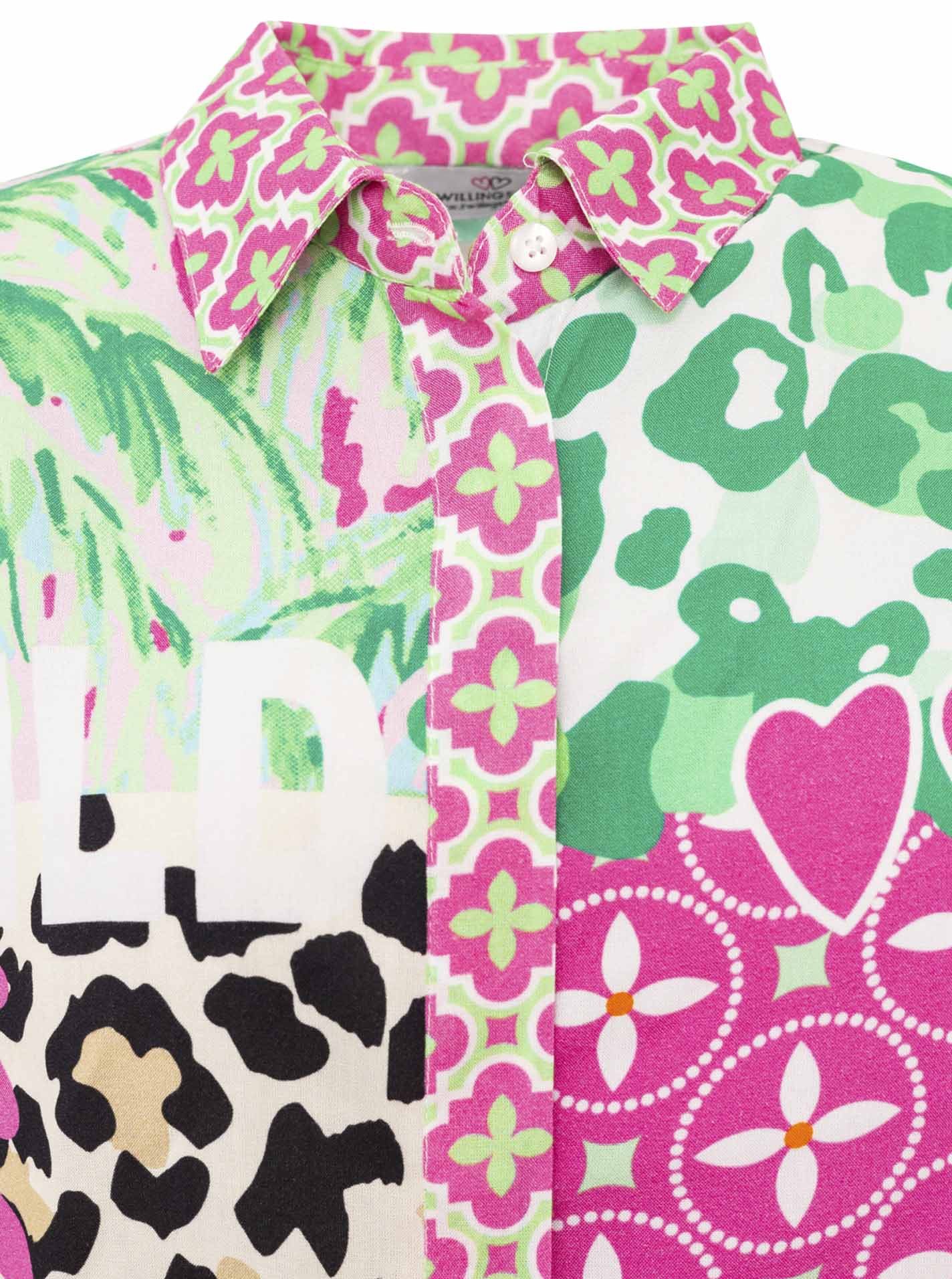 Zwillingsherz Damen-Kurzarmbluse aus 100% Viskose - Modell Pink Wild mit Allover-Print