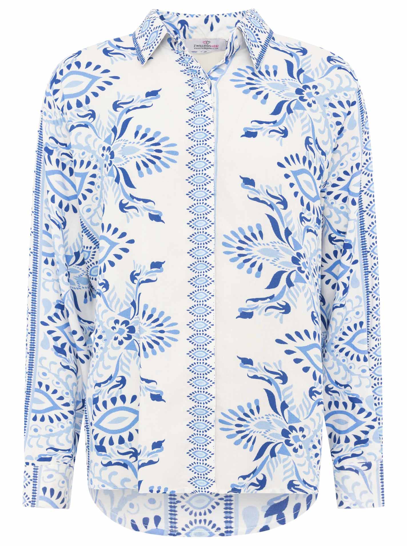 Zwillingsherz Bluse aus 100% Viskose mit floralem Print - Blautöne