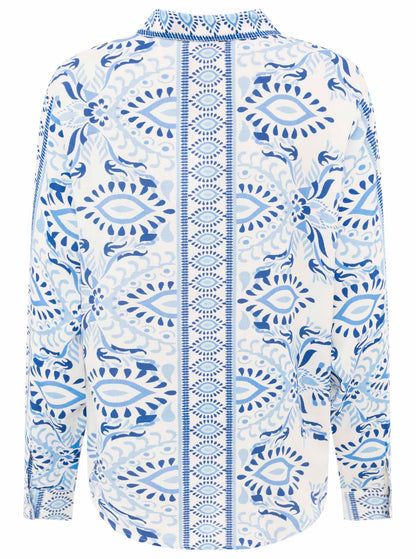 Zwillingsherz Bluse aus 100% Viskose mit floralem Print - Blautöne
