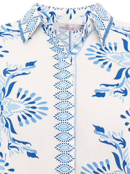 Zwillingsherz Bluse aus 100% Viskose mit floralem Print - Blautöne