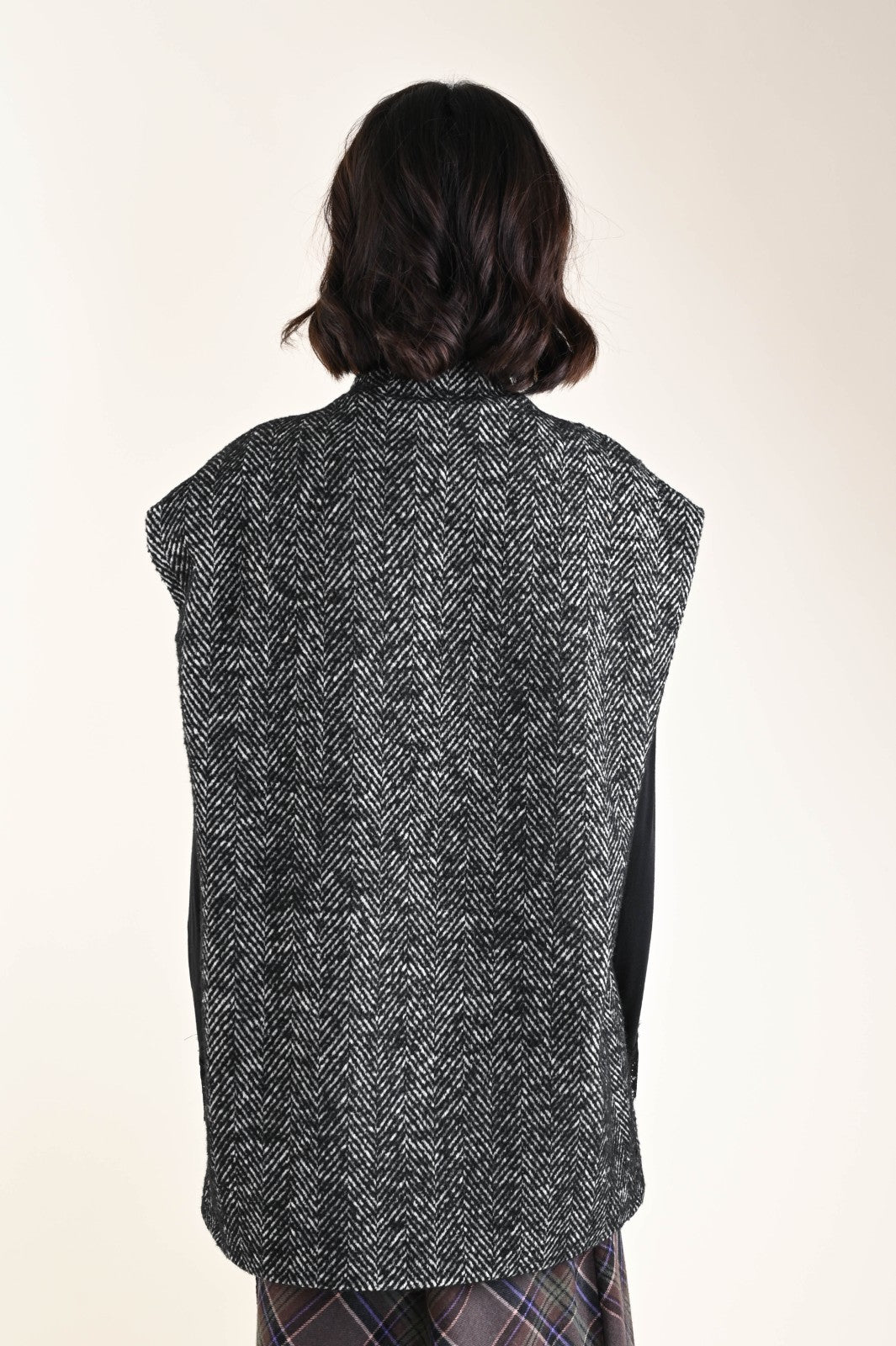 MYASTREET Weste mit Fischgrät-Muster in Schwarz & Weiß