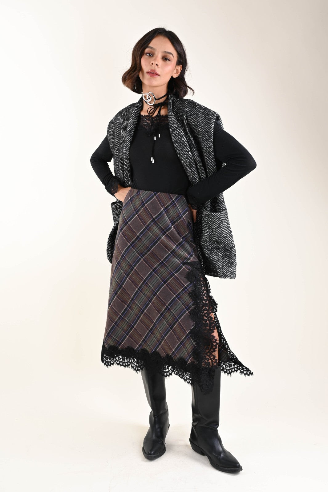 MYASTREET Weste mit Fischgrät-Muster in Schwarz & Weiß