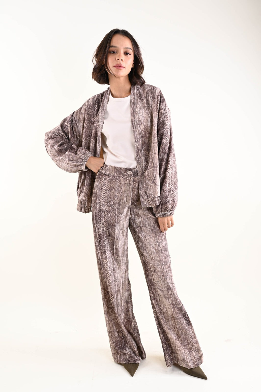 MYASTREET  Palazzo - Hose in Schlangenprint - Beige-Grau